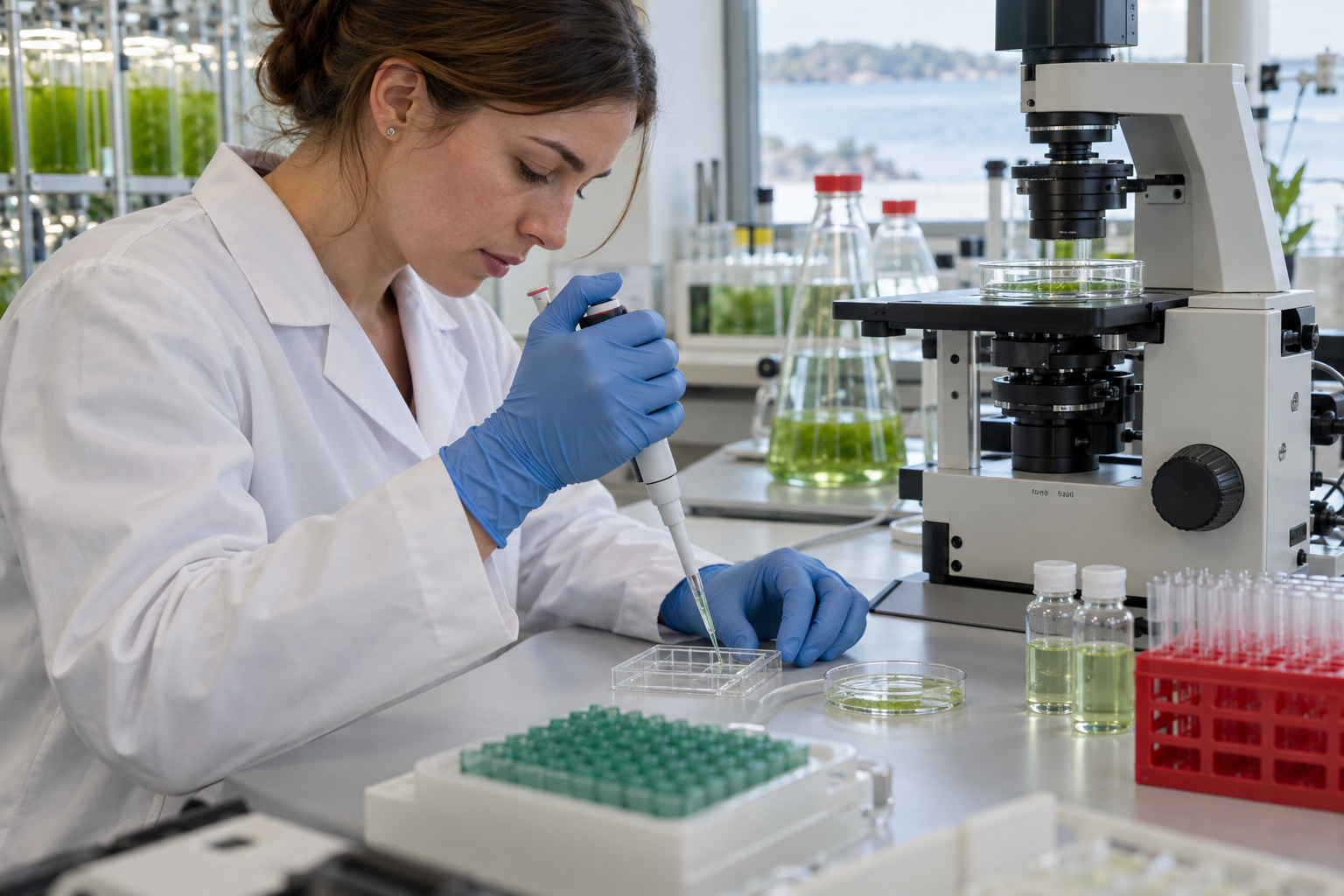 En odlad alglinje gör det möjligt att upprepa undersökningar och samla material för både avbildning och proteinanalyser. Illustrativ laboratoriebild, inte en dokumentation av det aktuella forskarlagets arbete.