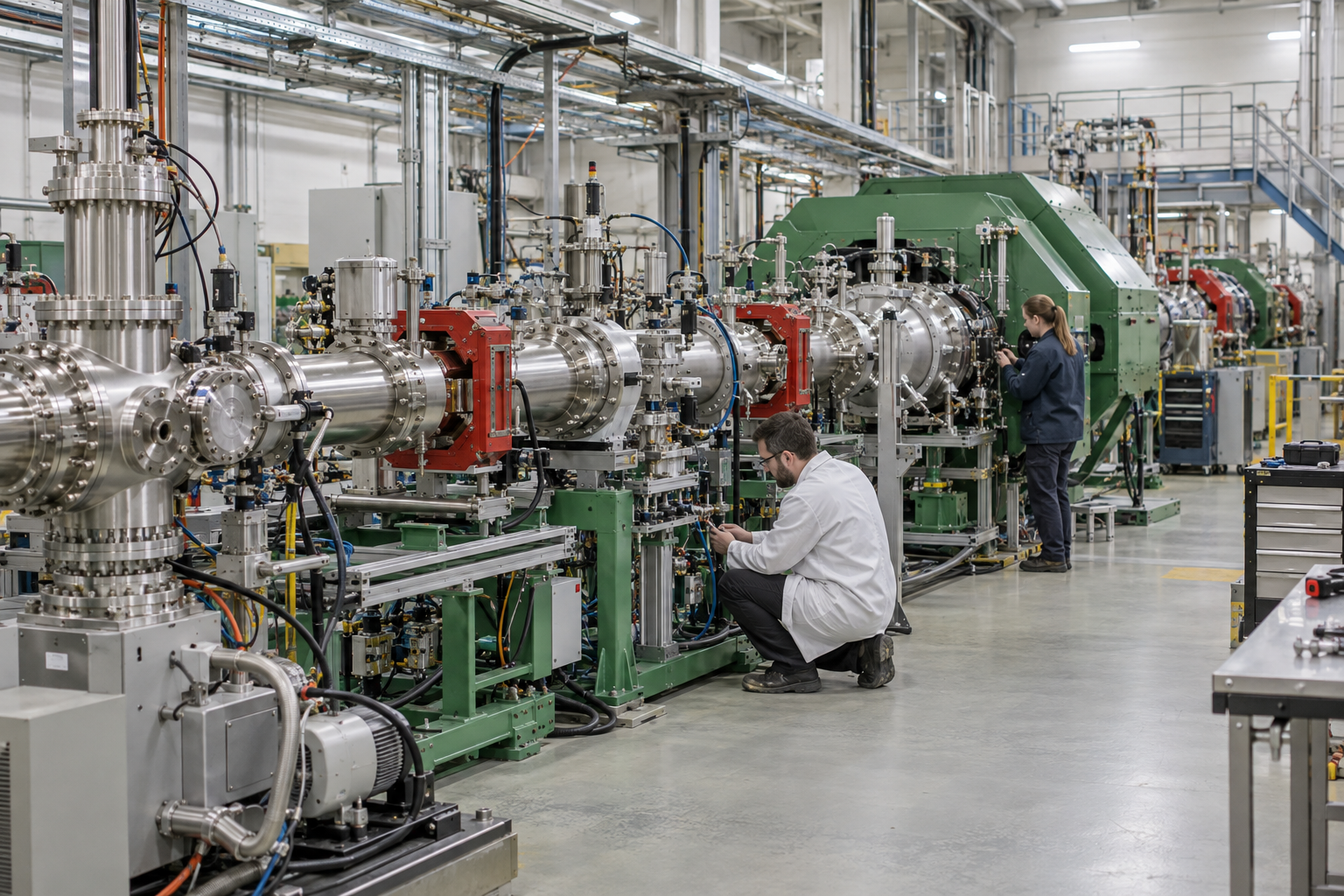 En accelerator skickar tunga joner mot ett tunt målmaterial. Trots veckor eller månader av bestrålning kan resultatet bli bara några få eftertraktade atomkärnor. Bilden är en illustration.